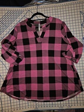 Dear Scarlett Pink and Black Buffalo Plaid 2X Tunic
